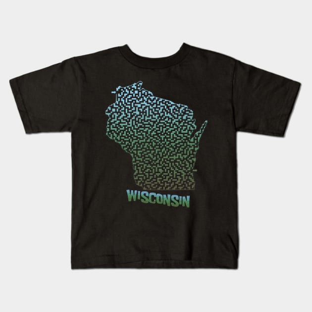 Wisconsin State Outline Maze & Labyrinth Kids T-Shirt by gorff